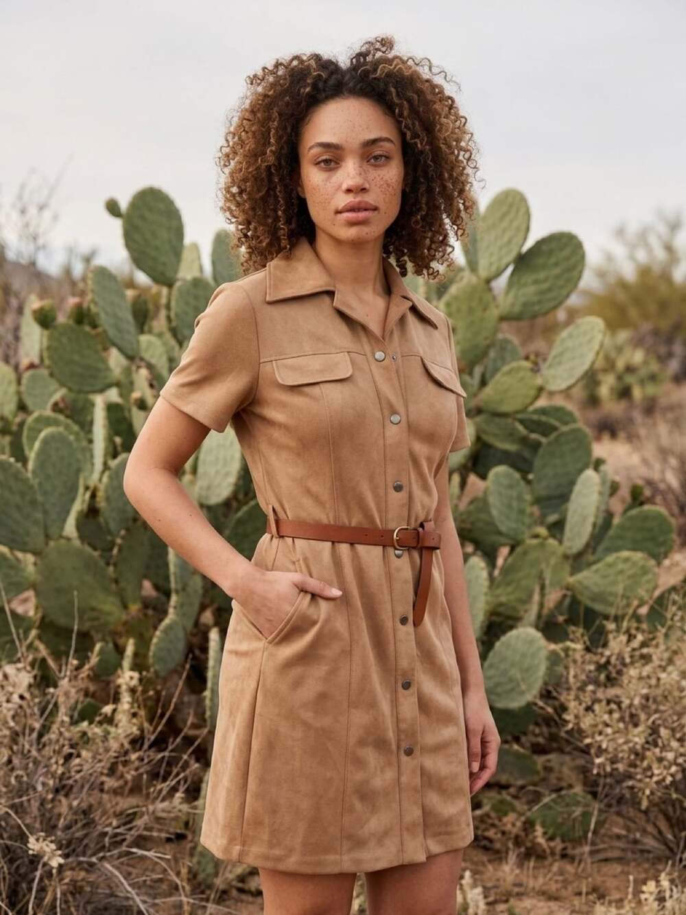 ILE New York Faux Suede Shirt Dress Size 10 Brown